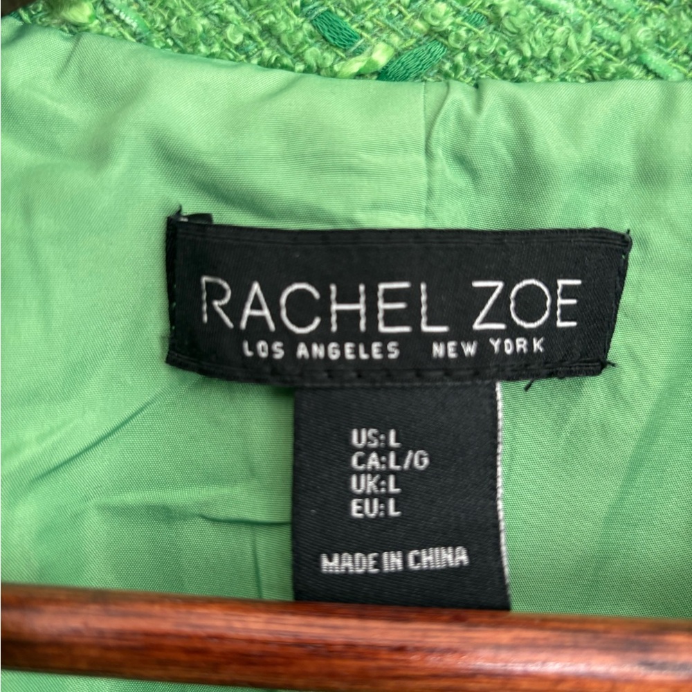 RACHEL ZOE GREEN APPLE TWEED TEXTURED DOUBLE BREASTED BUTTON BLAZER  SZ  L - Picture 4 of 13